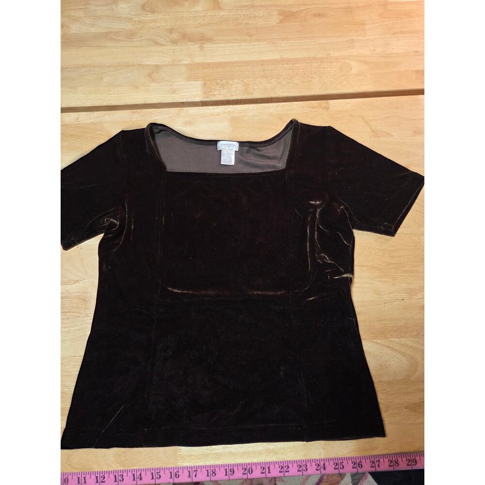 Nordstrom Intimates Brown velvet cap sleeve blouse large 19" p2p
